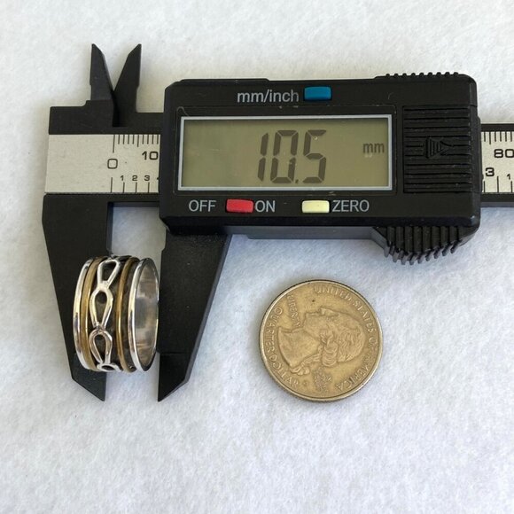 Sterling Silver 925 India Two Tone Brass Wide Multiple Band Spinner Ring Sz 7.5 - Picture 13 of 14